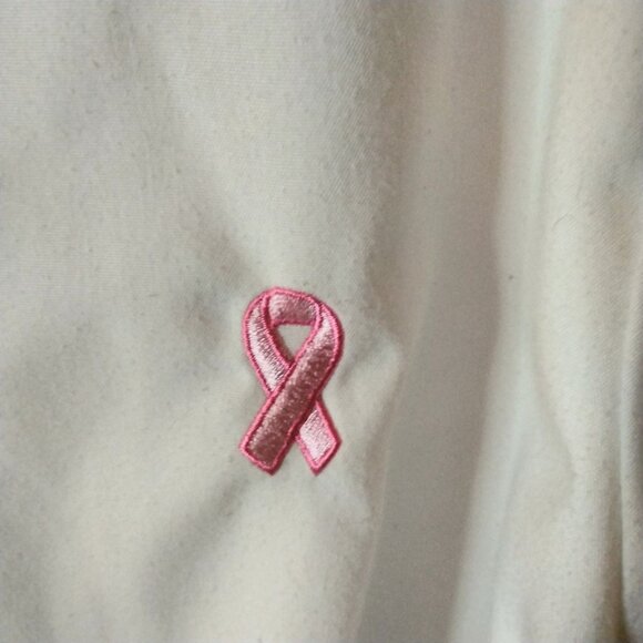 Green Town Pink Ribbon Scrub Top White Jacket Long Sleeve 2X - Picture 2 of 8